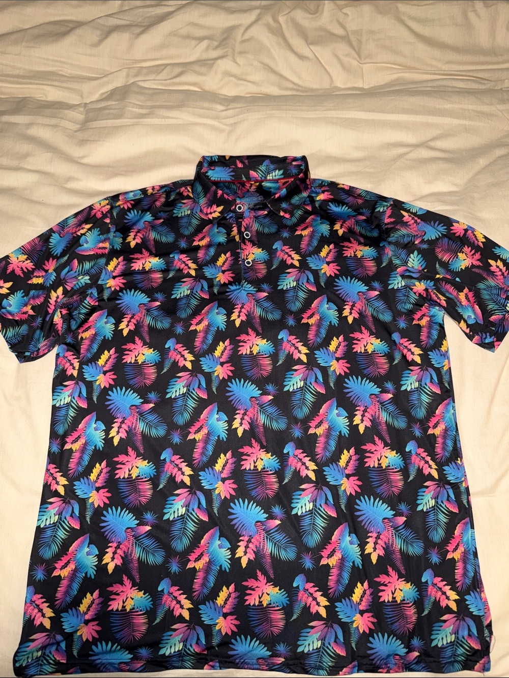 Men's Black Tropical Print Polo Shirt - Multicolor